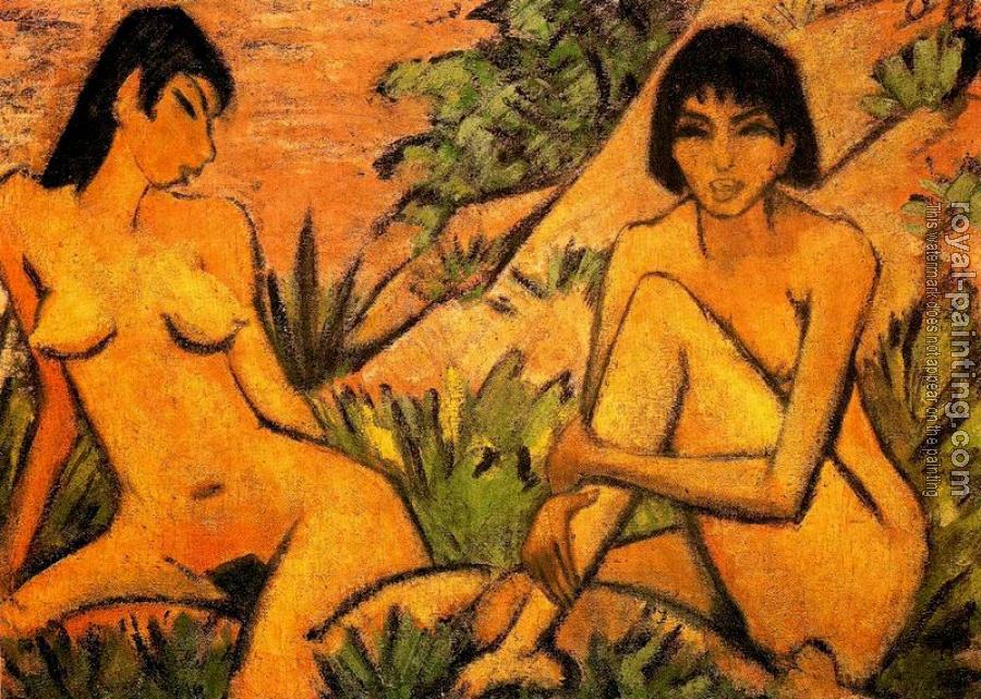 Otto Mueller : Two Women Seated In The Dunes Otto Mueller : Two Women Seated In The Dunes